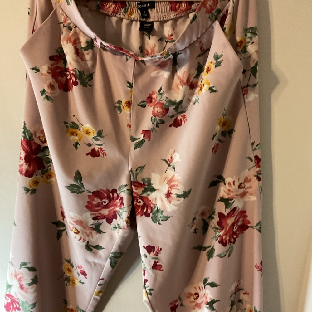 Torrid Floral Wide-Leg Pants - Blush Pink - Picture 2 of 7